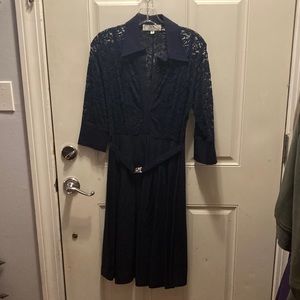 Missmny Retro Gorgeous City Navy long sleeve lace top dress